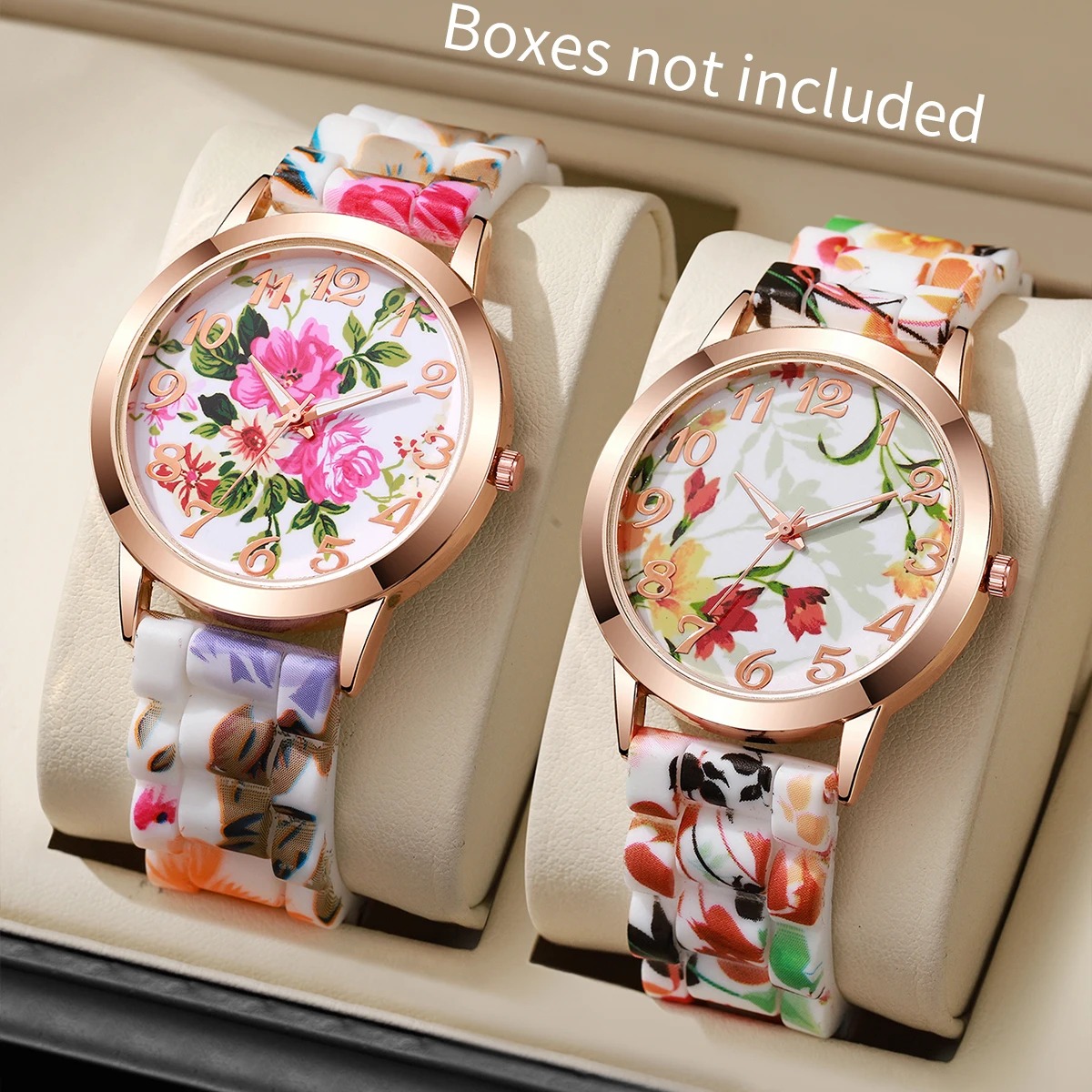Silicone Band Women - 2PCS Fashion Flower Printed Women Watches