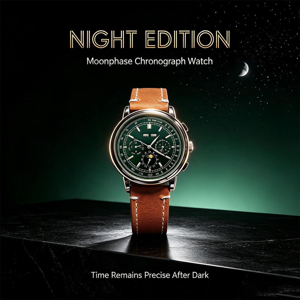 Men ST1655 Movement Moon Phase - Leather Watch Band Men recension och pris