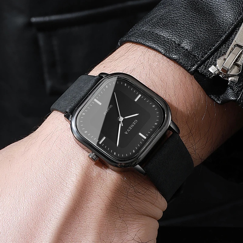 Fashionable Classic Square Dia - Leather Watch Band Men recension och pris